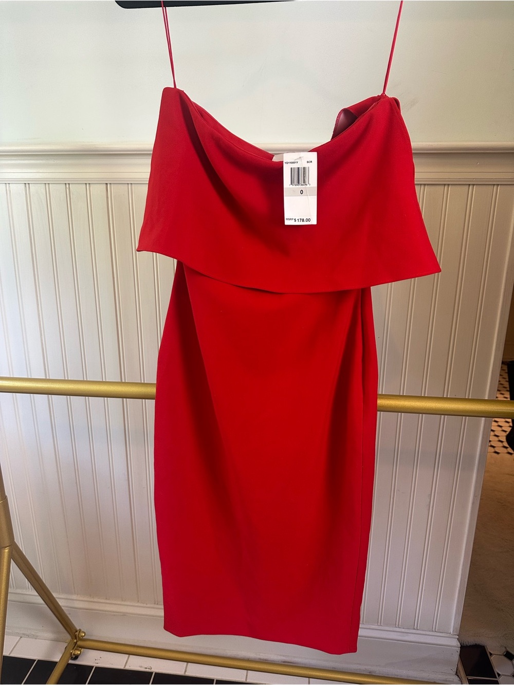Likely Red Strapless Slip Dress with Draped Bodice